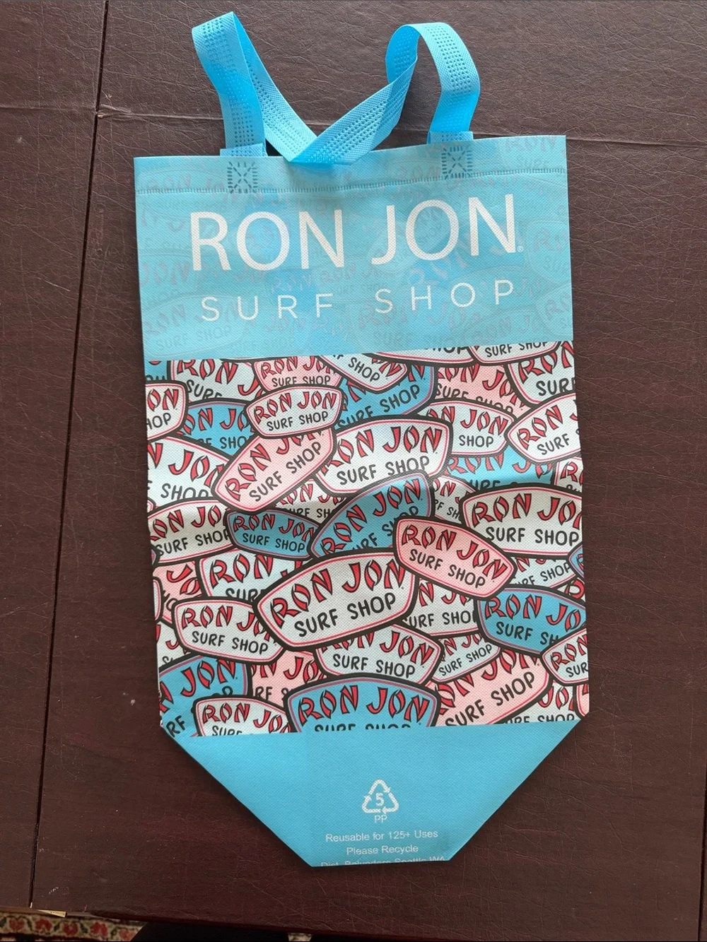 Ron Jon Tote Bag in Aqua, Coral & White Logo Pattern NEW